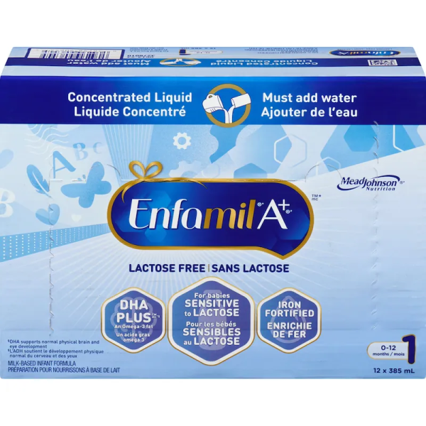 Enfamil A+ Milk-Based Iron Fortified Infant Formula Lactose Free 0-12 Months, Case 12×385.0 ml