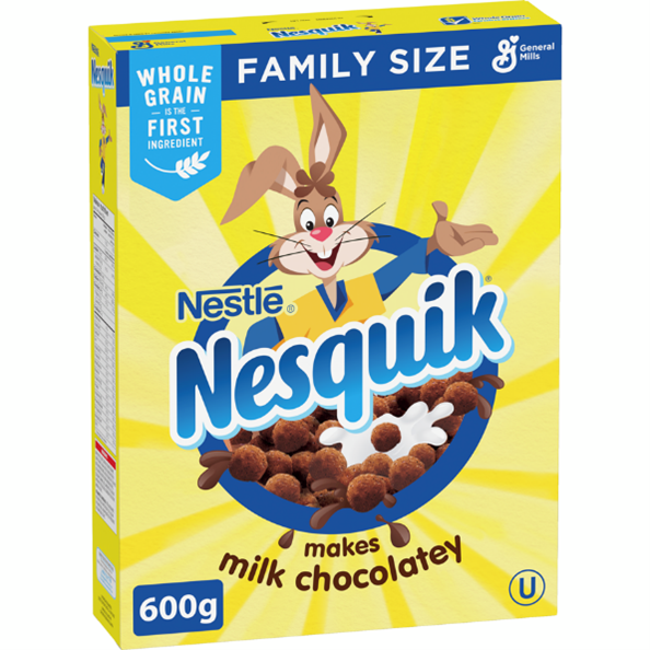 General Mills Nesquik Chocolate Breakfast Cereal, Family Size, Whole Grains