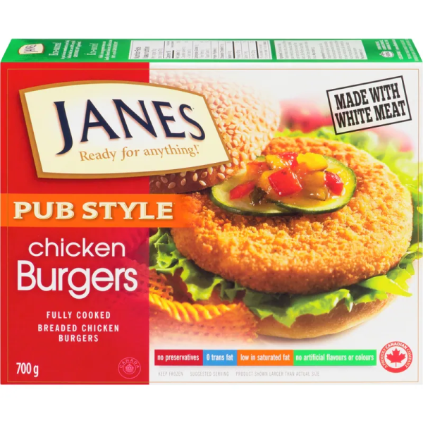 Janes Pub Style Chicken Burger, Fully Cooked