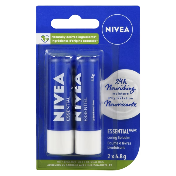 Nivea Essential Lip Balm, Twin Pack