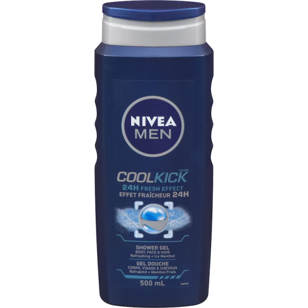 Nivea Soap, Men Cool kick Shower Gel Body Face and Hair 500 ml
