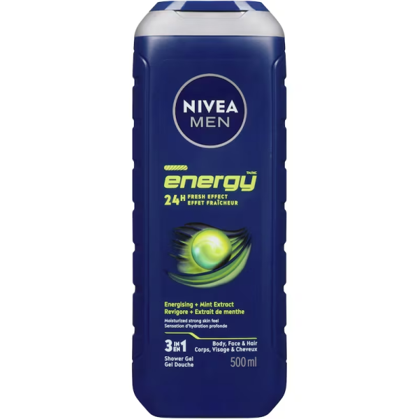 Nivea Soap, Men Energy Shower Gel Body Face and Hair 500 ml