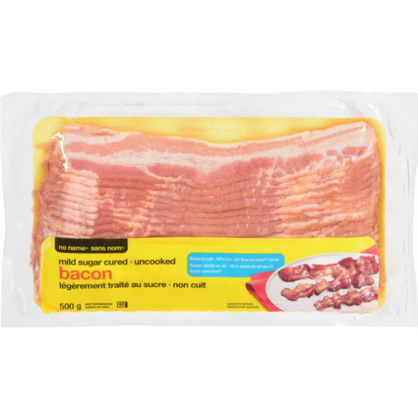 No Name Bacon, Mild Sugar Cured with Reduced Salt, Uncooked