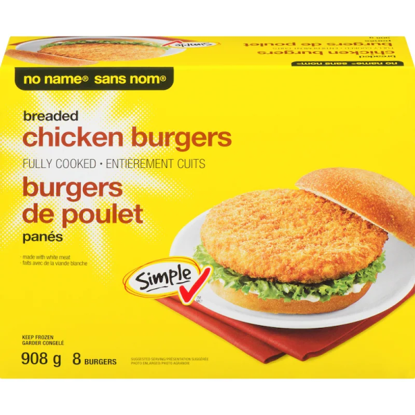 No Name Fully Cooked, Breaded Chicken Burgers