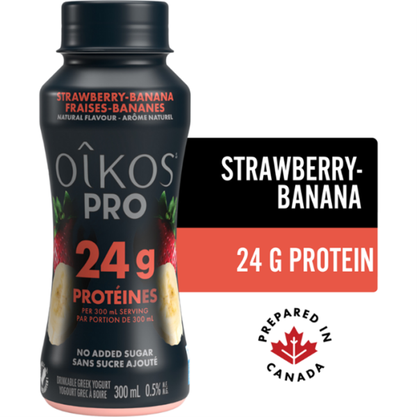 Oikos PRO High Protein Drinkable Yogurt, Strawberry Banana, 24g protein