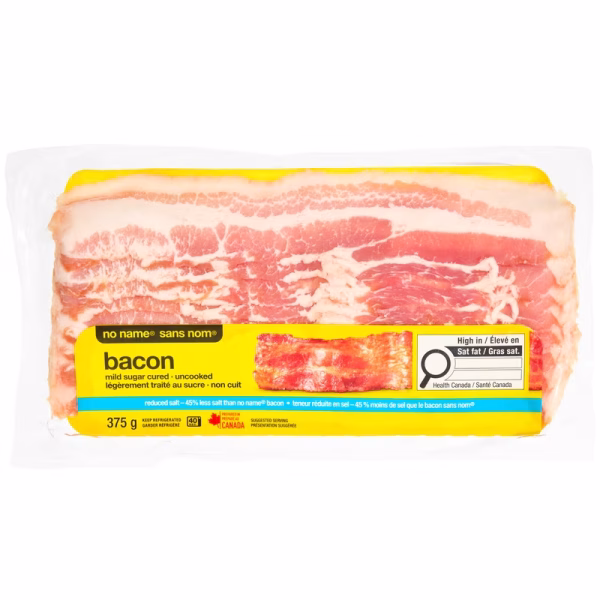 No Name Bacon, Mild Sugar Cured with Reduced Salt, Uncooked