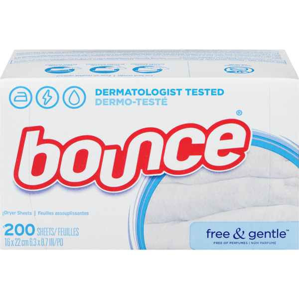 Bounce Free & Gentle Dryer Sheets, 200 Sheets, Unscented Fabric Softener Sheets, Hypoallergenic and Dermatologist Tested