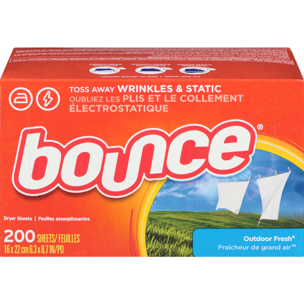 Bounce Dryer Sheets, 200 Sheets, Outdoor Fresh Scent Fabric Softener Sheets, Reduces Static, Softens and Fights Wrinkles