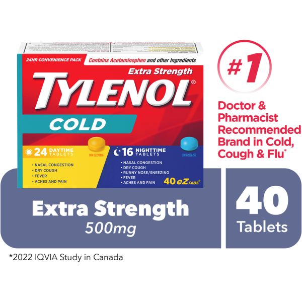 Tylenol Extra Strength Cold Day/Night EZTabs, Acetaminophen 500 mg