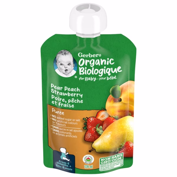 Nestlé Gerber Organic Pure, Pear Peach Strawberry, Baby Food